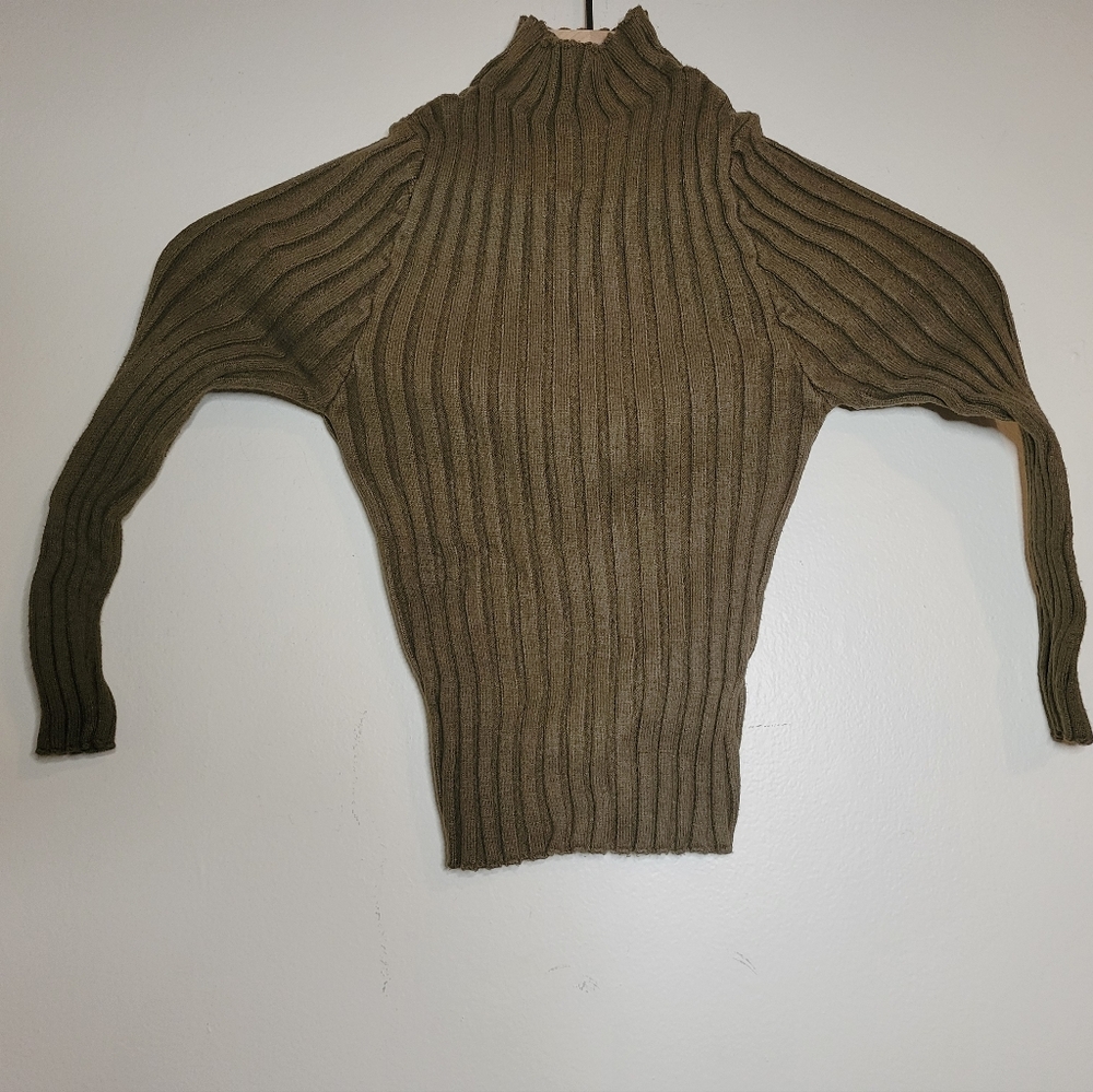 cropped rib faux turtleneck long sleeve olive green, small
